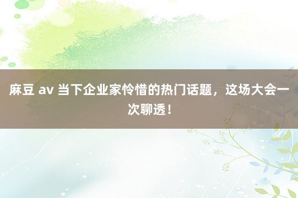 麻豆 av 当下企业家怜惜的热门话题，这场大会一次聊透！