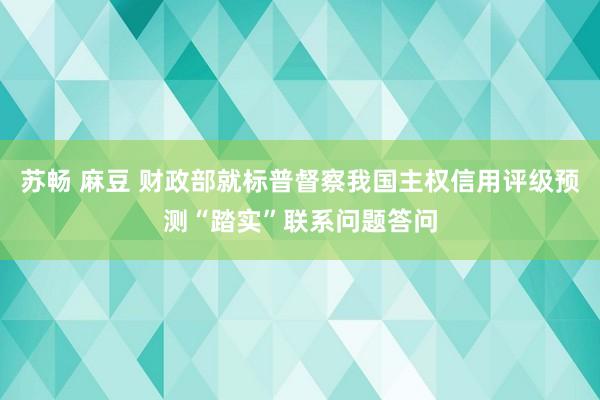 苏畅 麻豆 财政部就标普督察我国主权信用评级预测“踏实”联系问题答问